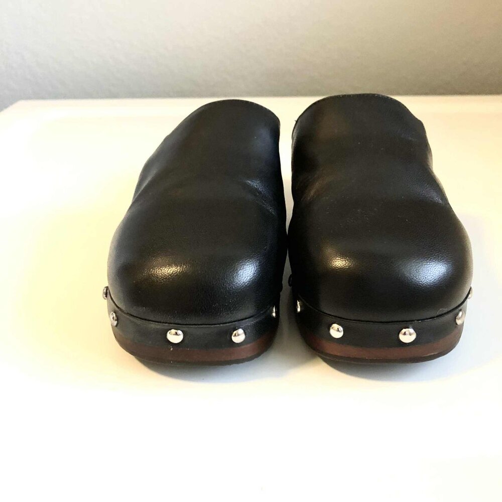 New ZARA Black Leather Studded Wooden Heel Mule Slip-on Clogs 3.5 - Picture 2 of 8